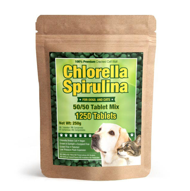 Pet Vitamins Chlorella Spirulina 1,250 Chewable Tablets (for Dogs and Cats) | Non-GMO | Vegan | High Protein | Shiny Coats | Human Quality | 250g by Good Natured